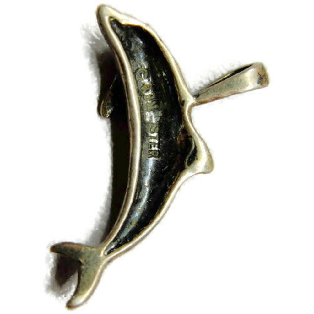 Dolphin Jumping Solid 925 Pendant Heavy Patina Vi… - image 2